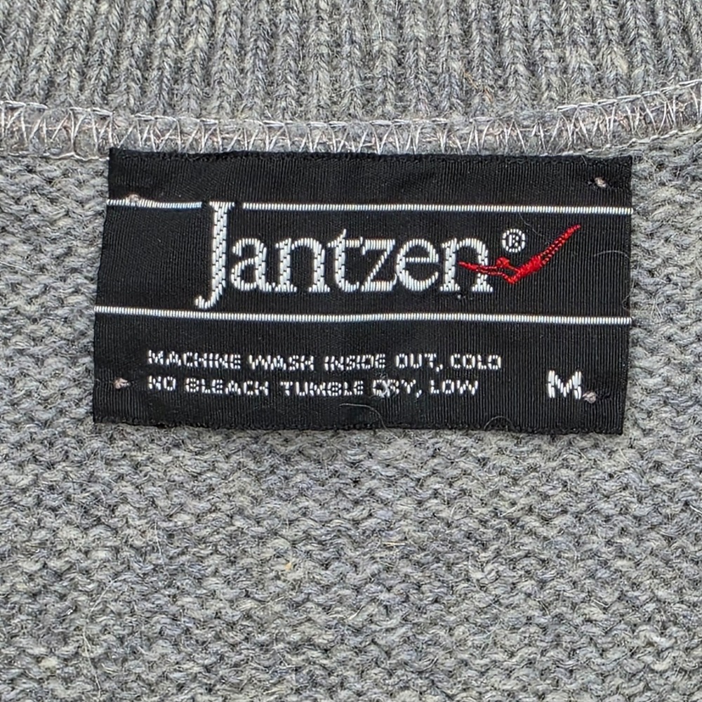 Jantzen Mens Heather Gray Cable Knit Button Front Cardigan Sweater Vest Medium - Picture 4 of 6